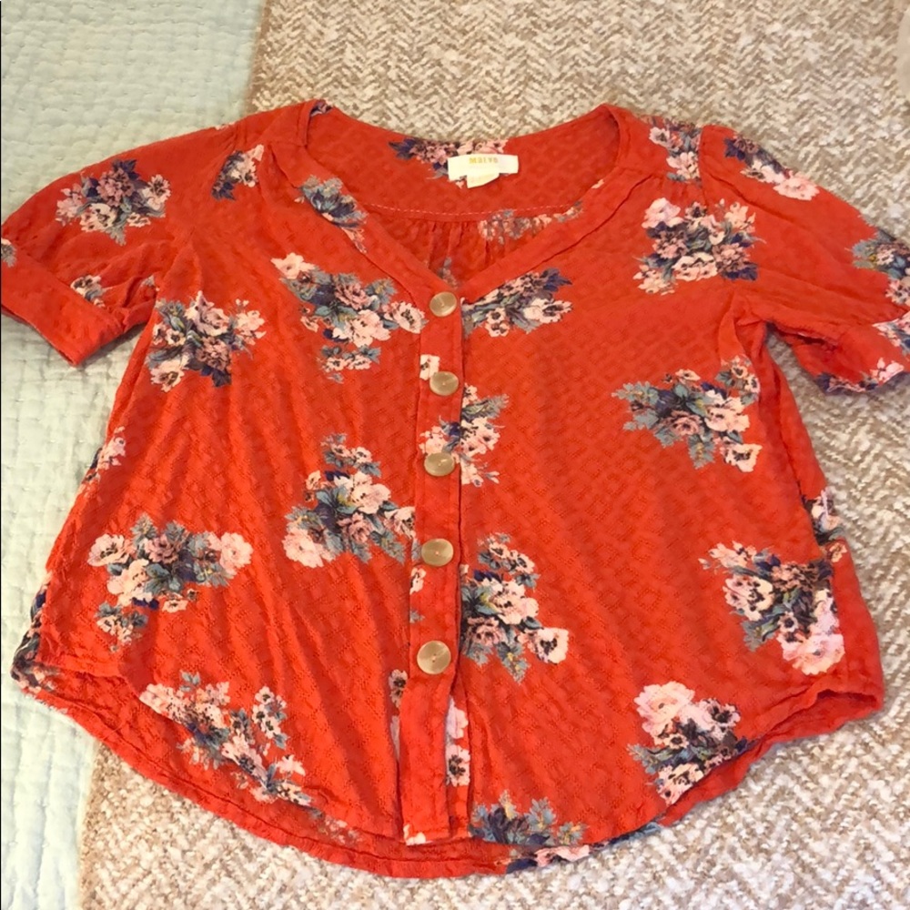 Anthropologie Maeve red/orange floral blouse